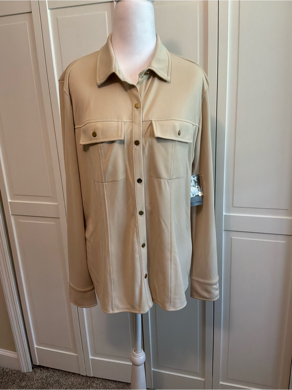 INC International Concepts Tan Button-Front Utility Shirt